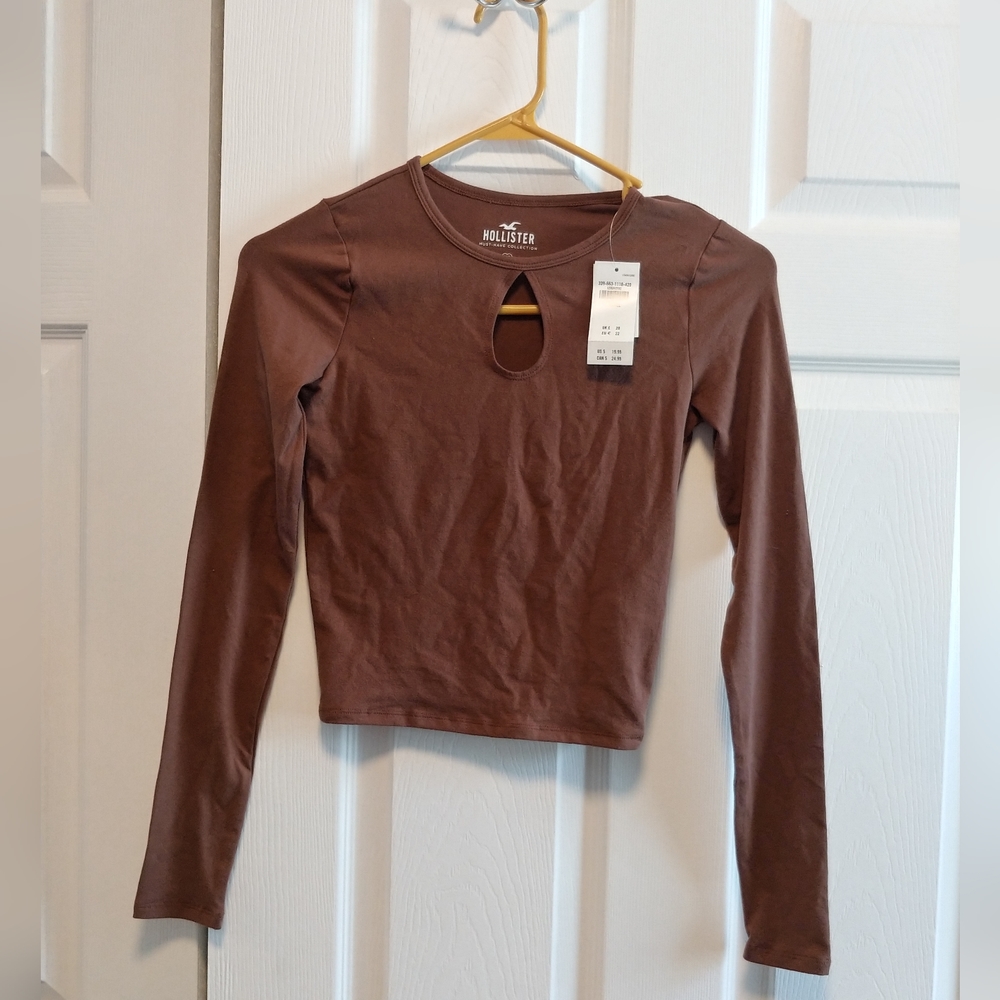 Hollister Brown Long Sleeve Crop Top NWT Size XS